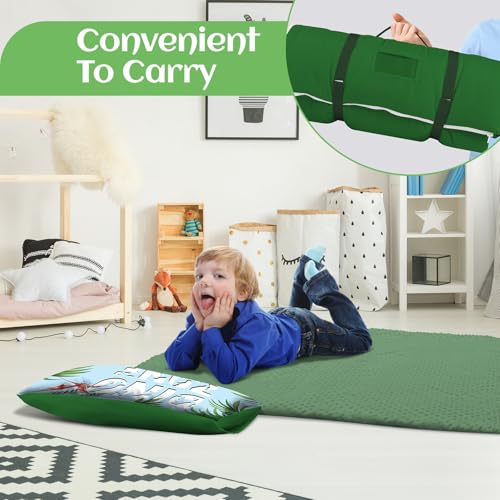 Schlafsack Kinder mit Kissen Abnehmbar,Warm Kinderschlafsack Doppelter Reißverschluss für Mädchen Jungen, Faltbare Deckenschlafsack für Indoor Outdoor Camping,150×60cm, Dinosaurier