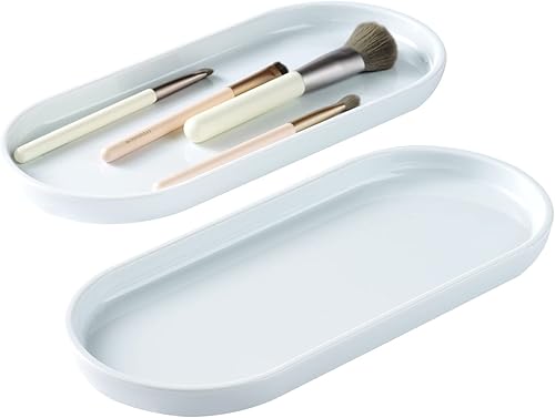 Miniatura 8 de SheeChung Bandeja de tocador acrílica, paquete de 2, transparente, 9.65 x 4.5 x 0.79 pulgadas, bandeja Catchall, dispensador de bandeja para