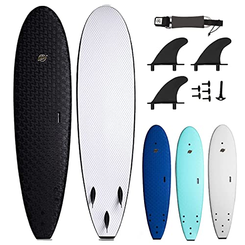 South Bay Board Co. - 7' Ruccus Premium Foam Surfboards - Wax-Free Soft-Top Surfboards - Best Beginner Surfboards For Kids & Adults – Fins & Leash Included - Patented Heat Damage Prevention System #TOP24