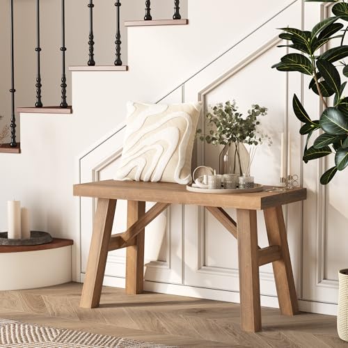 Wnutrees Sawmill Wood Bench, 30' Farmhouse Entryway Bench for Living Dining Room, Rustic Entry Way Benches Seat, Solid Wood, Handcraft Finshed, Natural