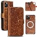 RMAWRAD Leather Case for iPhone 14 Pro Max Wallet Case 6.7,Genuine Leather 2-in-1 Magnetic Detachable Shockproof Case,Flip Folio Cover with Card Slot, Wireless Charging [RFID Blocking](Brown)