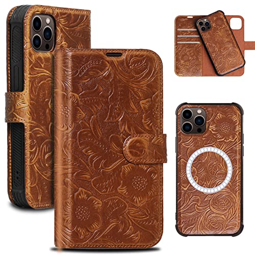 RMAWRAD Leather Case Compatible with iPhone 16 Pro Wallet 6.3",Genuine Leather 2-in-1 Magnetic Detachable Shockproof Kickstand,Flip Folio Cover with Card Slot, RFID Blocking Brown by RMAWRAD - Used condition - US$12.57