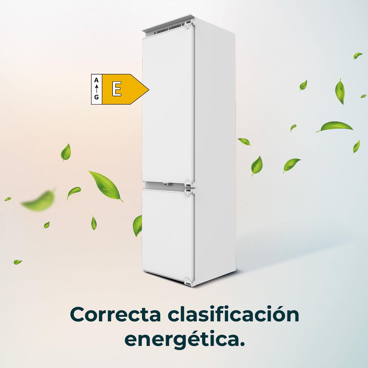 Cecotec Lodówka kombi do zabudowy, na stałe drzwi, 267 l, Bolero CoolMarket Combi BI-D FLW 267 E, wysokość 193,7 cm i szerokość 54 cm, Total No Frost, kompresor inwerterowy i ściana Full LED, niskie