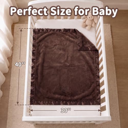 Image of Pro Goleem Fleece Baby Blanket with 2 Inch Satin Trim Soft Anti-Static Plush Blanket for Boys and Girls Christmas Baby Gifts for Babies 30''x40'',Brown