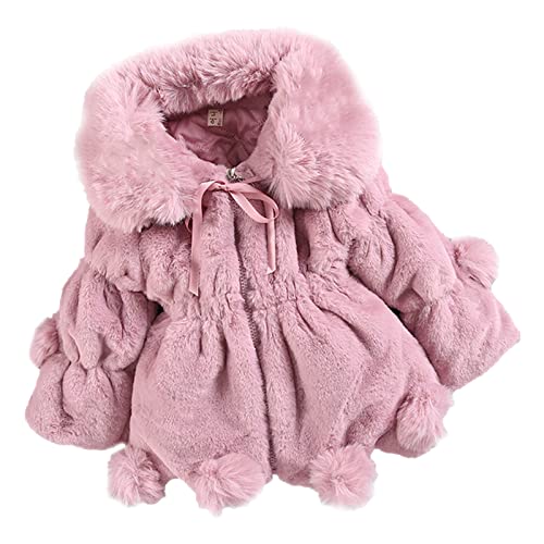Moonker Girls Faux Leather Jacket with Fur Trim Toddler Long Sleeve Button Dress Coat Thick Fleece Lining Warm