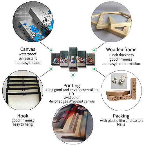 Youhong 5 Piece Classic Jesus Wall Art Modern The Last Supper Famous Oil Painting By Da Vinci Reproduction Canvas Giclee Artwork Stretched Ready To Hang For Home Decor (70''W X 40''H) #TOP4