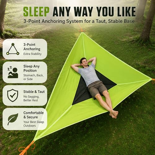 Hamac de camping triangulaire multipersonne vert 2,8m avec sangles - 4