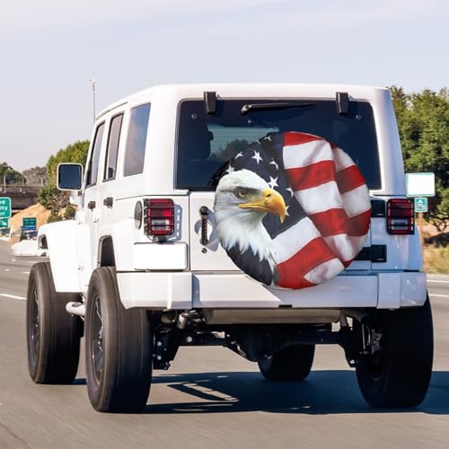 Image of American Flag Eagle Spare Tire Cover Dust-Proof Wheel Tire Cover Fit Trailer, RV, SUV and Many Vehicle 16 Inch