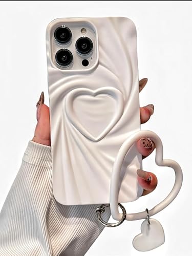 FXFOOT Linda Capa de Celular Em Formato de Coração 3D para Iphone 13 com Corrente de Pulso, Elegante E Moderna, Feita de Silicone Macio, Ideal para Mulheres E Meninas.