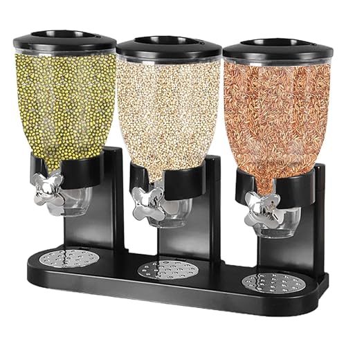 Dispensador triple de cereales | Dispensador de almacenamiento de contenedores de cereales | Dispensador de cereales para desayuno, tarro de almacenamiento de aperitivos, cubo de almacenamiento de
