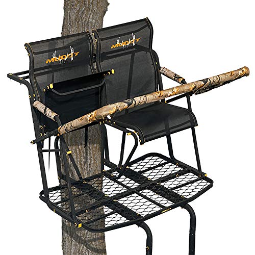 Muddy MLS2800 Rebel 2.5 Tree Stand 17' Ladder Stand, Lumbar Style 1.5 seat Design, Flex-Tek Seats flip up for Full Platform use, Black, One Size