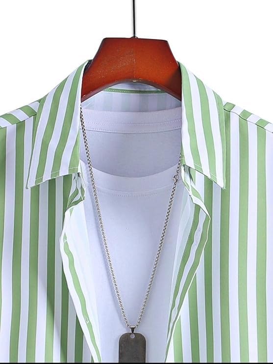 Image of Men's Striped Slim Fit Half Sleeves Stratchable Printed Shirt