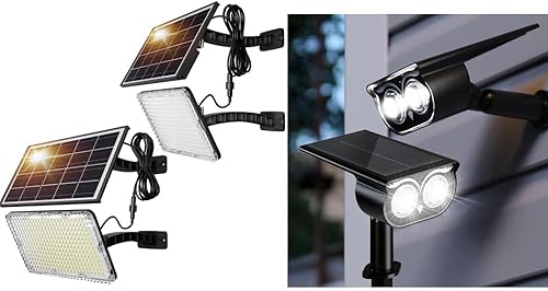 JACKYLED Luces de inundación solares brillantes de 299 LED de 1000 lúmenes y focos solares