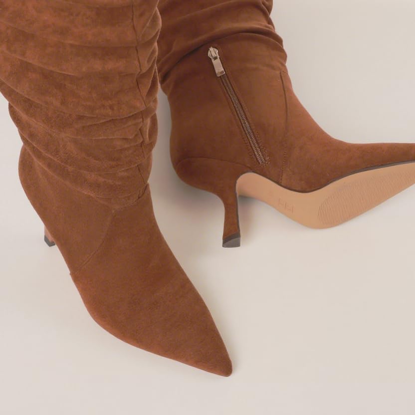 Erocalli Knee High Boots for Women Wide Calf Slouchy Tall Boot Kitten High Pointed Toe Side Zipper Winter Fashion - Image 5