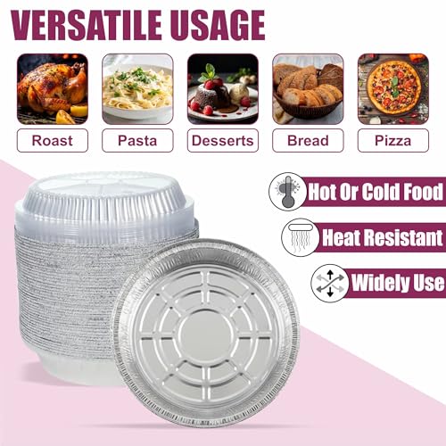 Round Foil Pans with Clear Dome Lids (Bulk Pack of 50) – Heavy Duty Disposable Aluminium Round Baking Tins for Cakes, Pies, Meal Prep, Catering, Takeaway, Food Storage | Freezer & Oven Safe (9 Inch) - Image 8