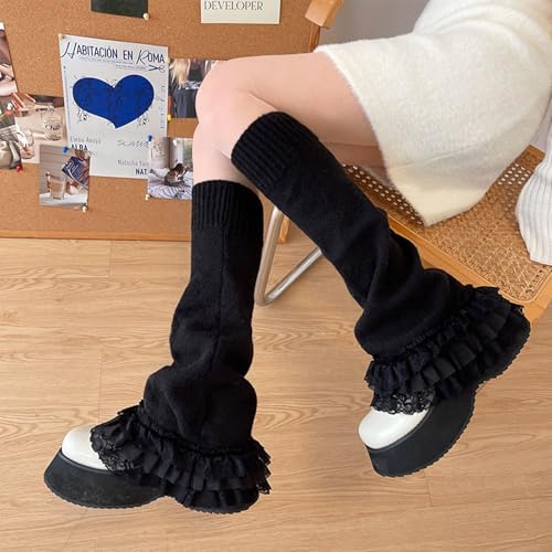 Sexybody Womens Lace Leg Warmers Y2K Kawaii Lolita Leg Warmer Knit White Black Pink Flared Cute Leg Socks for Grils2