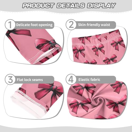 Girls Leggings Pink Bows Print Soft Toddler Leggings for Girls Kids Pants Size 4T-10T3