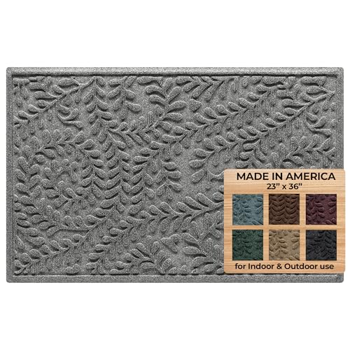 WaterHog Indoor/Outdoor Door Mat, 2' x 3' Made in USA, Durable & Skid-Resistant Front Door Rug, Decorative, Water-Trapping & Heavy-Duty Entryway Floor Mat For Your Home, Boxwood Collection Medium Grey