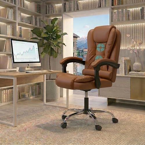 Image of Casa Copenhagen Italia Premium Leatherette Office Chair for Work | Boss Chair, Ergonomic Executive, Luxurious Cushioned Arms & Seat, 2 Point Back Massager, Heavy Duty Metal Base (Mud Brown)