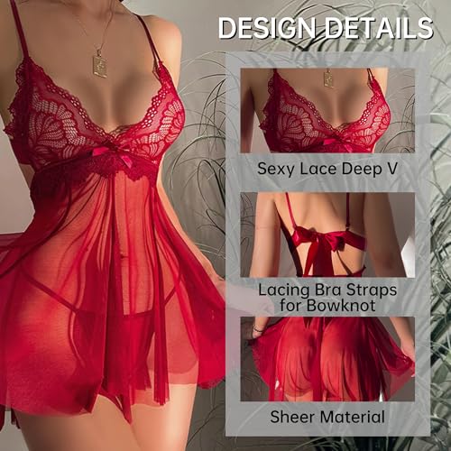 Image of Nimiah Lingerie Sets for-Women Sexy - Slutty Black Pajama Dress Set Babydoll Lingerie