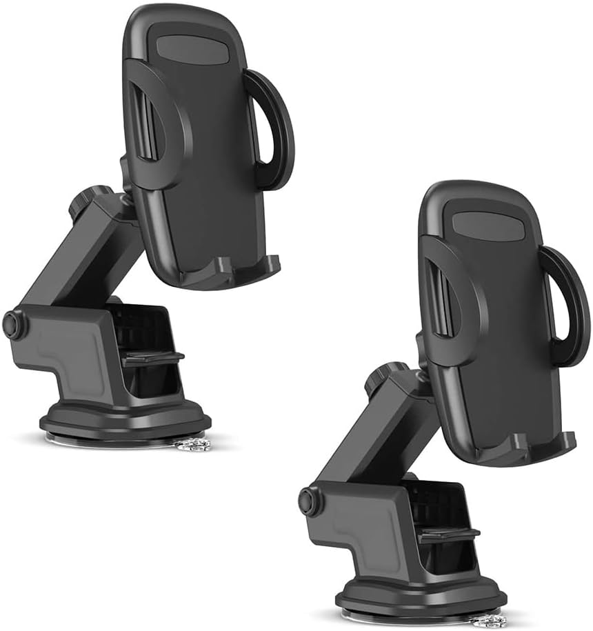 Car Phone Holder Mount for Car Windshield, Dashboard with Extendable Arm (2 Pack), Universal Hands Free Automobile Cell Phone Cradles fits for Smartphone, iPhone, Galaxy, Camera Mounts