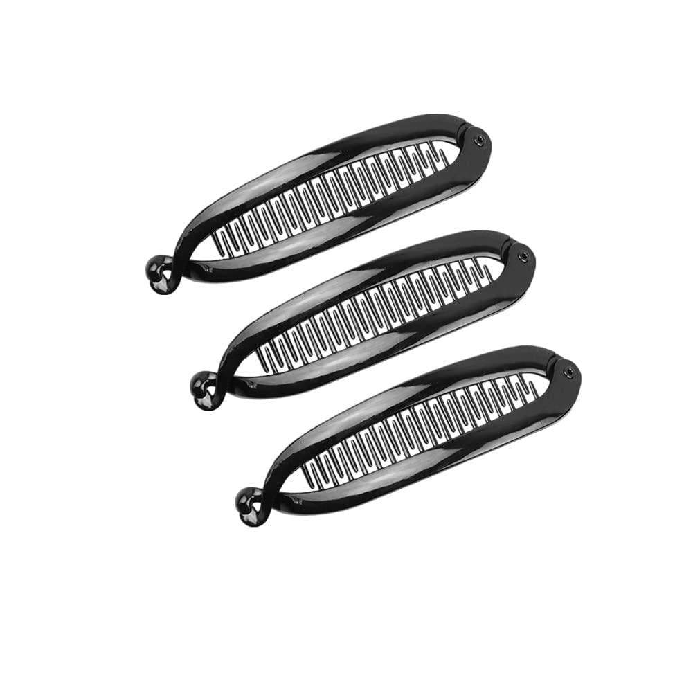 3er-Set Fisch-Schwanz Haarspangen – Bananen-Clips In Schwarz & Braun Für Damen
