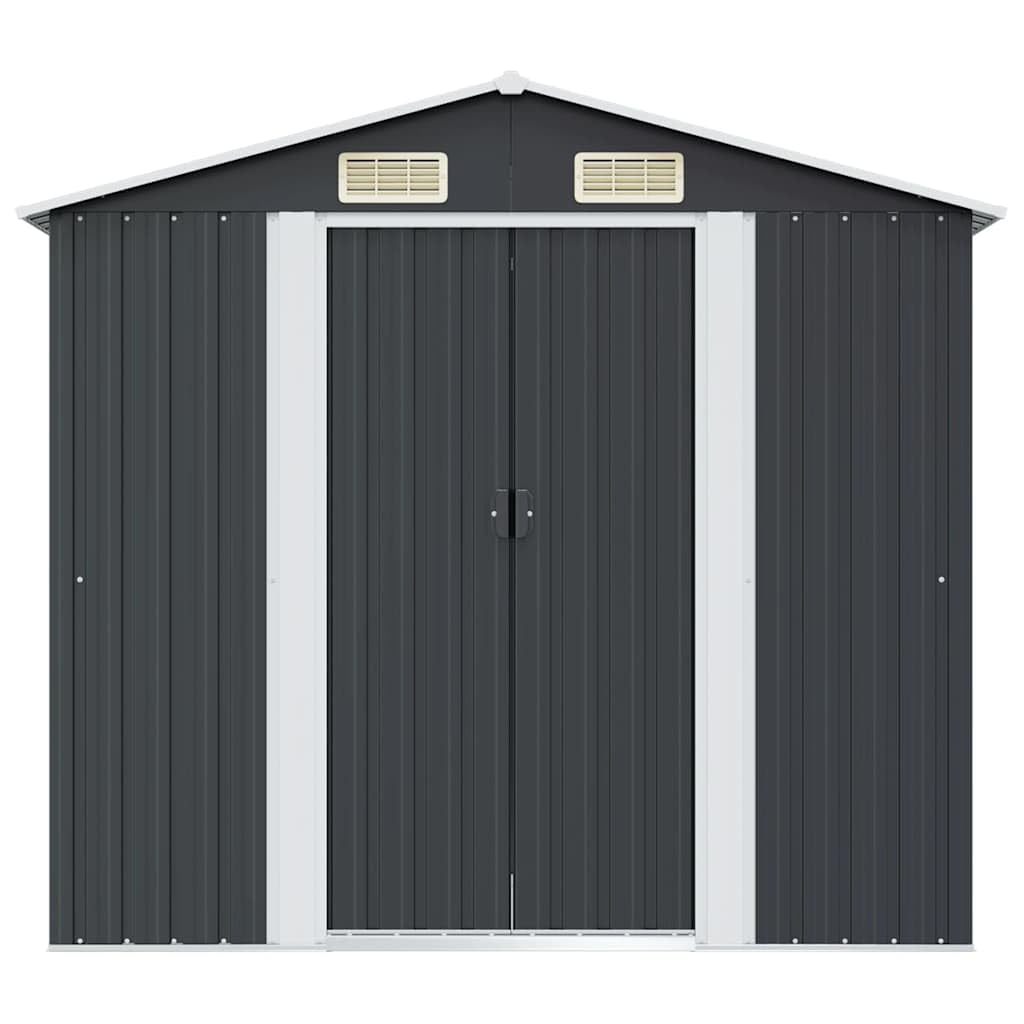 Gartenhaus aus Metall, Anthrazit, 204 x 132 x 186 cm, Gartenschuppen aus Stahl mit Doppelschiebetür, 4 Lüftungsöffnungen, Bodenrahmen, korrosionsbeständig und wetterfest