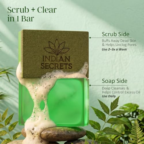 Image of Scrub Soap with Salicylic Acid & Neem - Exfoliating Body & Face Soap - Enriched with Niacinamide, Tea Tree Extract, Neem, Salicylic Acid - 110g /3.88Oz