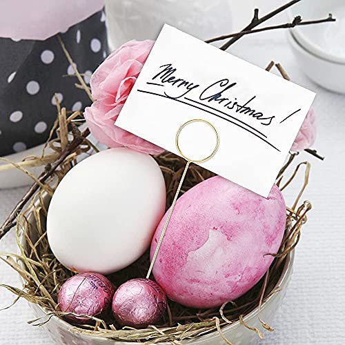 H&W 12''L Golden Ring Loop Round Shape Card Holders 40Pcs Floral Picks Clips For Wedding & Flower Arrangements, Diy Craft Wire Clip Table Card Holders Note Photo Picture Memo Holder Cake Topper (Ring) #TOP4