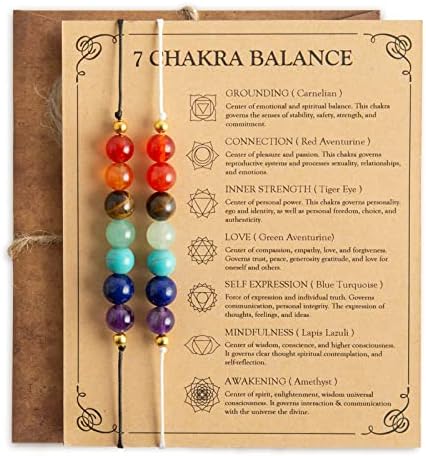 7 Chakra Stones Bracelets, 2pcs Handmade Natural Carnelian Crystal Adjustable Bracelet with Wish Card - Braided Beaded Rainbow LGBTQ Bracelet Healing Anxiety Jewelry Set Yoga Reiki Gift