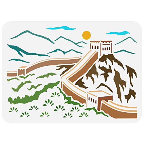 FINGERINSPIRE Ancient Chinese Architecture Stencil 11.7x8.3 inches