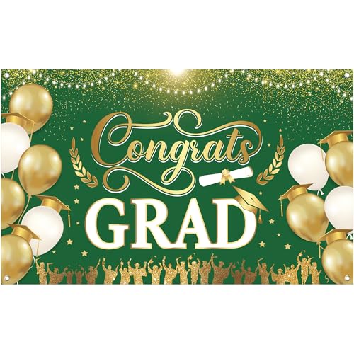 Image of KatchOn, XtraLarge Congrats Grad Banner - 72x44 Inch, Congratulations Banner | Graduation Banner Class of 2026 | 2026 Graduation Decorations | Green and Gold 2026 Graduation Backdrop