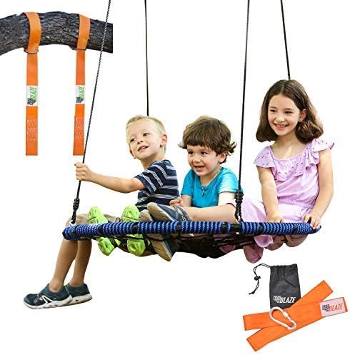 Trailblaze Spider Web Tree Swing - [UPGRADED] Double Straps Hanging Kit - Extra Strong Net Disk Swing for Tree Holds 650 lbs - Kids Saucer Tire Swings for Outside Quick & Easy to Install