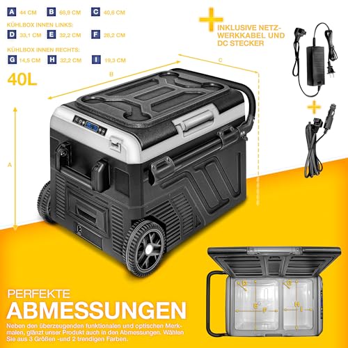 Tillvex® Kompressor Kühlbox elektrisch -20 °C | für Auto, Lkw, Camping | WIFI-APP Steuerung 12/24 V 230V (Schwarz, 40 Li
