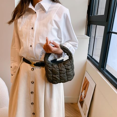Image of Quilted MINI Handbag and Purses Women Puffer Nylon Hobo Cotton Padded Purse Work Travel Lightweight