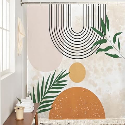 WC WAH CHUN Bohemian Bathroom Curtain Colorful Boho Floral Print Beautiful Bright Polyester Fabric Cloth Tassel Shower Curtain for Bathroom Decor with Hooks 72"x72" Cover