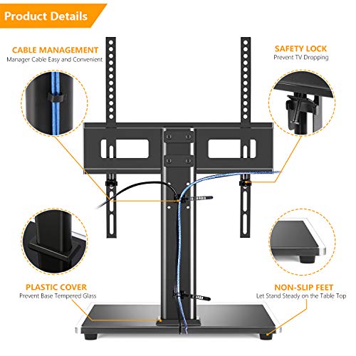 5Rcom Universal Table Top TV Stand Base with Mount for 27 32 37 40 42 47 49 50 55 inch LCD LED Plasma Flat Screens, Height Adjustable TV Base Replacement,Tempered Glass Base,Max VESA 400 x 400mm - Thumbnail 6