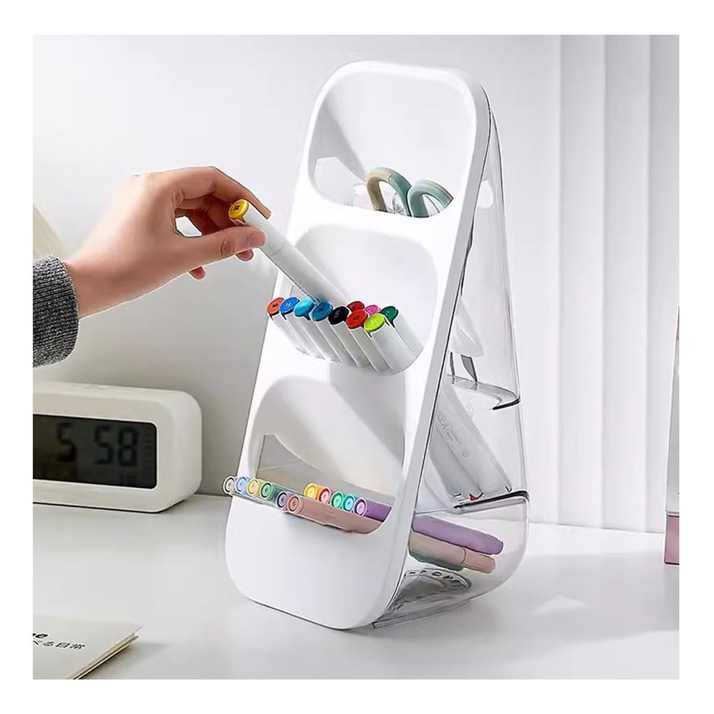 Portapenne da scrivania, design obliquo a 3 scomparti, per casa, ufficio, scuola e pennelli