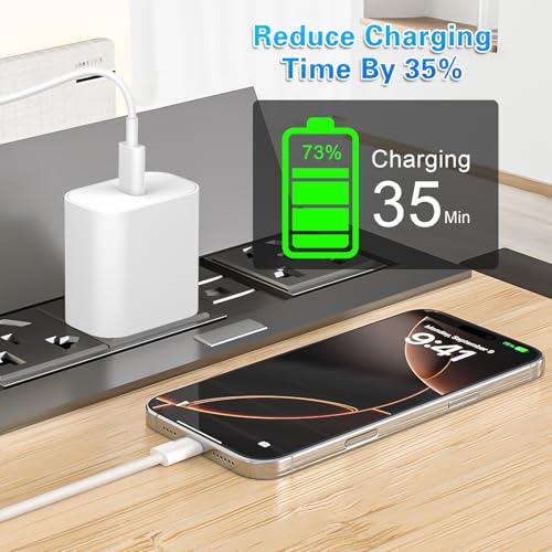 Cargador USB C de 20W que soluciona la carga lenta en iPhone 16 con cables de 6 pies 2