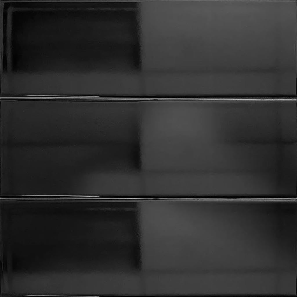 Ceramic Subway Backsplash Wall Tile. 34 Polished Black Ceramic 4" X 12" Decorative Subway Tiles, 11.33 SqFt/Box. Strong, Easy Install for Kitchens, Bathrooms, Vanity, Fireplace, RV Decor/Remodel