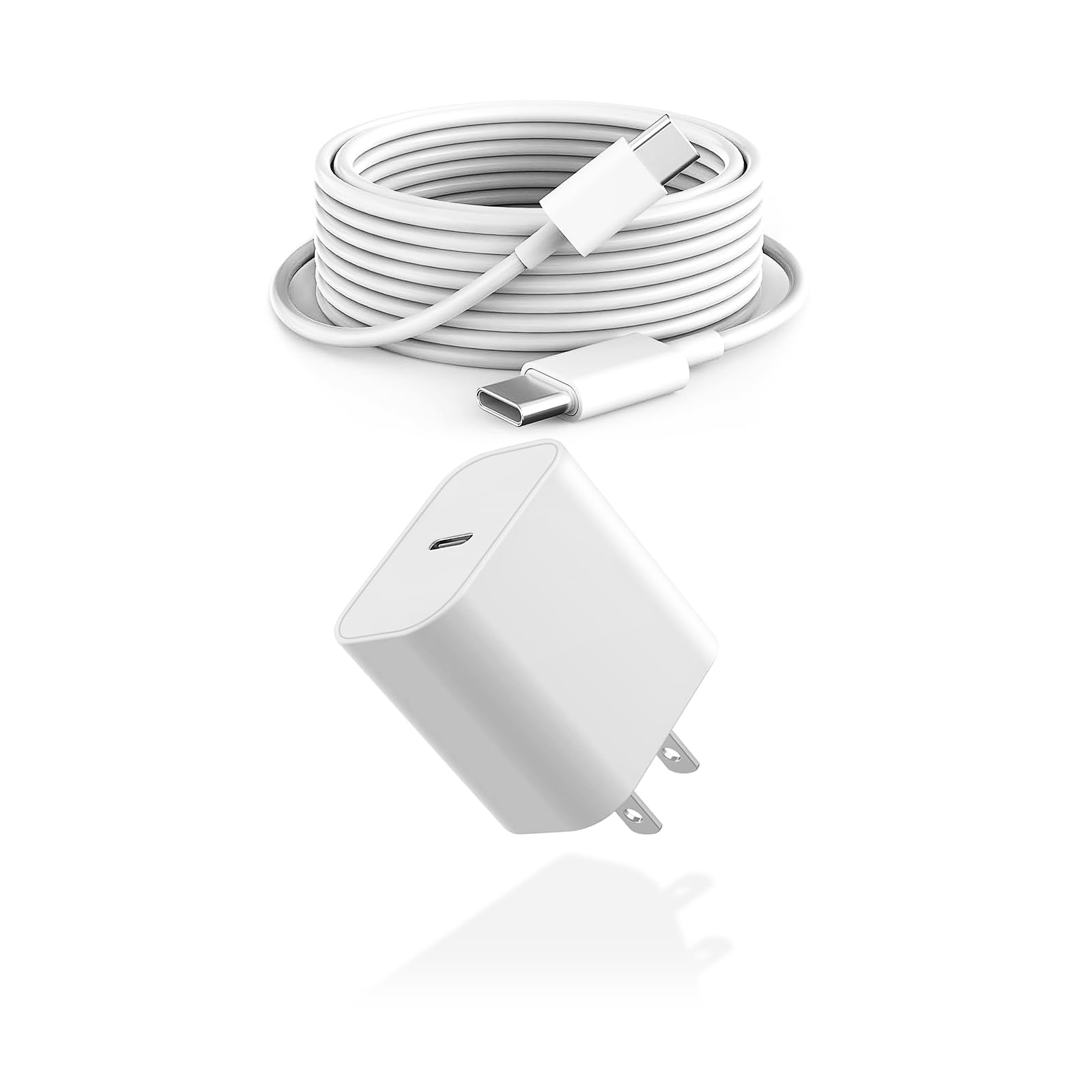Photo 1 of 10ft Cable for Apple iPhone 16 15 Pro Max Charger Fast Charging iPad AirPods 4 (USB-C), 20w Type C Blcok 10-ft Long USB C to C Cord White 1Pack