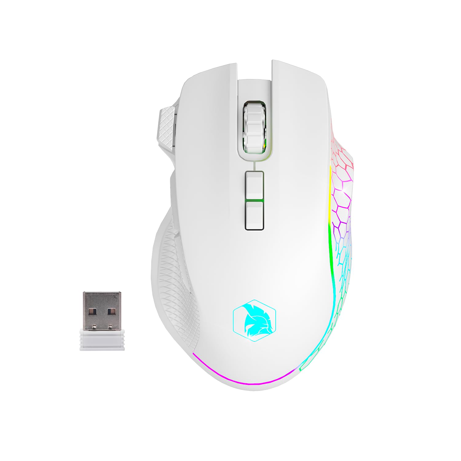 EMPIRE GAMING RF906 Kabellose Gaming-Maus, 3 Modi, 2,4 GHz, BT, kabelgebunden, 8 programmierbare Tasten, inklusive Software, 10.000 DPI, anpassbare RGB-Einstellung, 1000 Hz Sensor, PC/Mac (weiß)