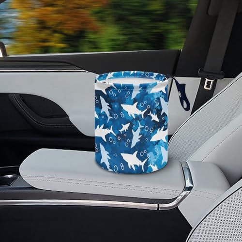 Image of Blue Shark Car Trash Bin Hanging, Waste Basket - Cute, Portable, Collapsible, Waterproof Rubbish Bag for Back Seat, Floor, or Hanging Headrest
