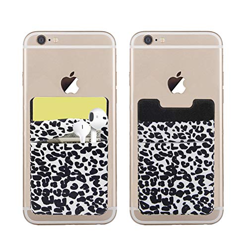SS Phone Card Holder, 2 Pack Phone Pocket Stretchy Lycra Stick On Wallet for Credit Card, Business Card ID and Keys, Phone Wallet for Almost All Phones ?Leopard Print?