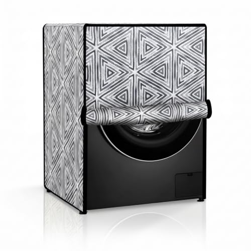 Image of Star Weaves Front Load Fully Automatic Washing Machine Cover for 6 kg, 6.5 kg, 7kg & 7.5 kg (Black & White) | Waterproof & Dustproof Polyester Fabric with Zipper | Protection Cover | 59 x 59 x 86 cms