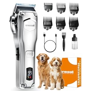 oneisall Dog Clippers for Grooming Thick Hair,Low Noise Dogs Grooming Kit with Detachable Stainless Steel Blade,Dog Shaver for Thick/Matted/Knotted/Fine/Wave/Curly Hair,PC18