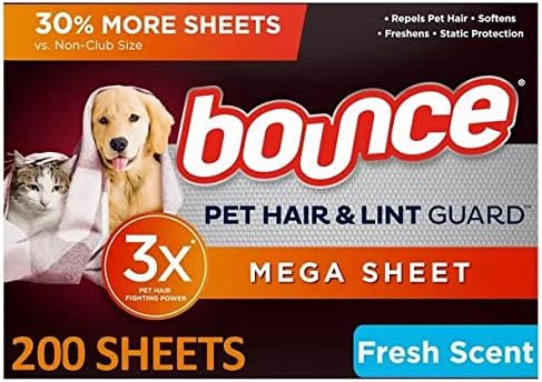 Member Mark Bounce Pet Hair and Lint Guard Mega Dryer Sheets with 3X Pet Hair Fighters, Fresh Scent (200 ct.)