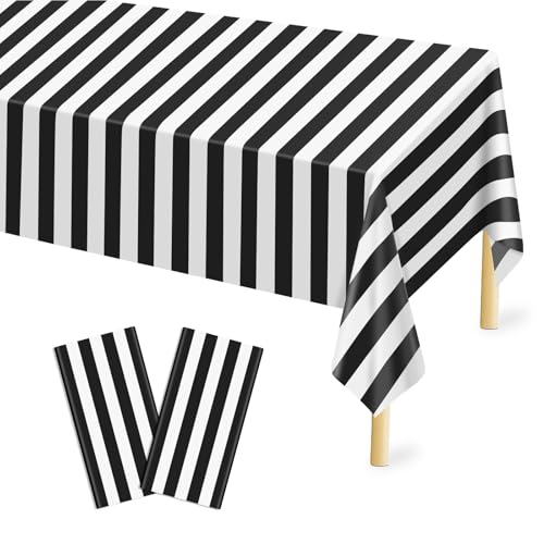 Image of Mulbozy Black Striped Tablecloth 2 Pack,Black and White Stripe Table Cover