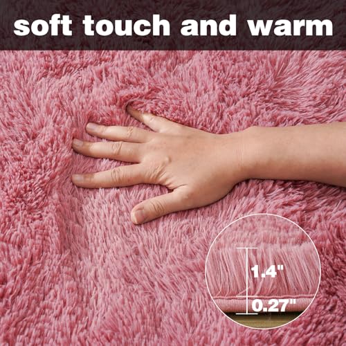 KING DARE Small Shag Rug 2x3 for Bedroom, Soft Fuzzy Bedside Throw Area Rug for Living Room Dorm, Non Slip Plush Carpet Modern Home Decor Aesthetic for Entrance Nursery Kids Room, Blush