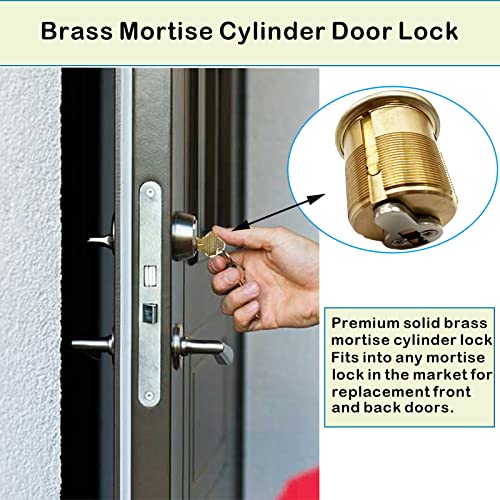 2 Pack Polished Brass Mortise Cylinder Door Lock, 1 Inch Length Keyed Different SC1 Keyway, Standard Outdoor & Indoor Use, Door Replacement Cylinder Lock with 2 Keys - Thumbnail 6